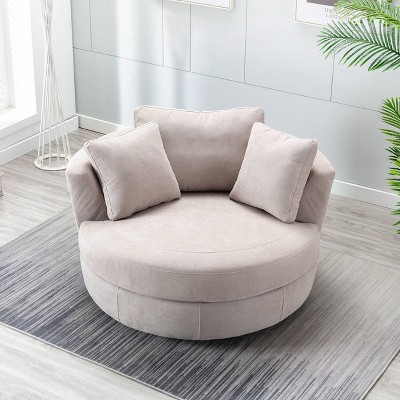 54" Wide Fully Assembled Round Swivel Barrel Chair and a Half - Kinwell