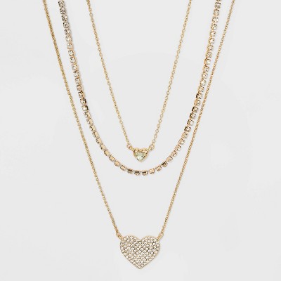 SUGARFIX by BaubleBar Double Heart and Chain Multi-Strand Necklace - Gold