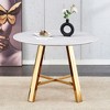 Round Coffee Table Dining Table Modern Cocktail Table Center Table Accent Table with with Metal Legs, Gold+White/Black+Wood-ModernLuxe - 3 of 4
