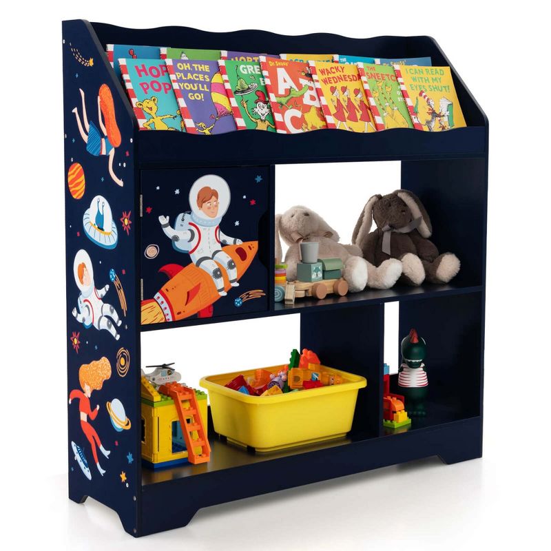 Costway Toy Storage Organizer 3-In-1 Kids Toy Shelf with Book Shelf, Storage Cabinet White/Blue, 1 of 11