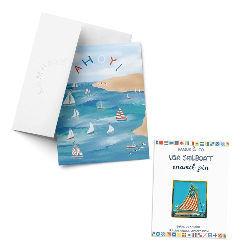 USA Sailboat Greeting Card & Enambel Pin by Ramus & Co, 1 of 5