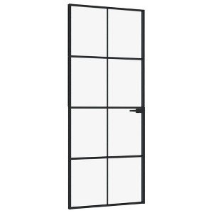 vidaXL Interior Door Black 32.7"x79.3" Tempered Glass&Aluminum Slim - 1 of 4