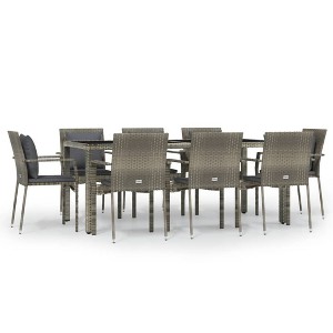 vidaXL Patio Dining Set Outdoor Conversation Set with Cushions Poly Rattan - Gray 74.8" Table Length 8 Chairs - 1 of 4