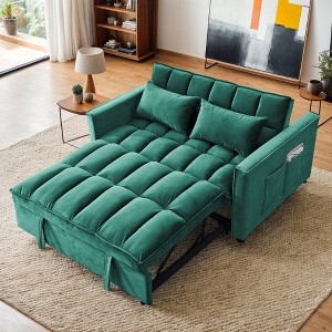 Resenkos 54 Inch Adjustable Backrest Sofa, Sofa Bed, Futon Sofa with Double Armrest and Pouch, Variable Bed for Living room, Bedroom, Gray - 1 of 4