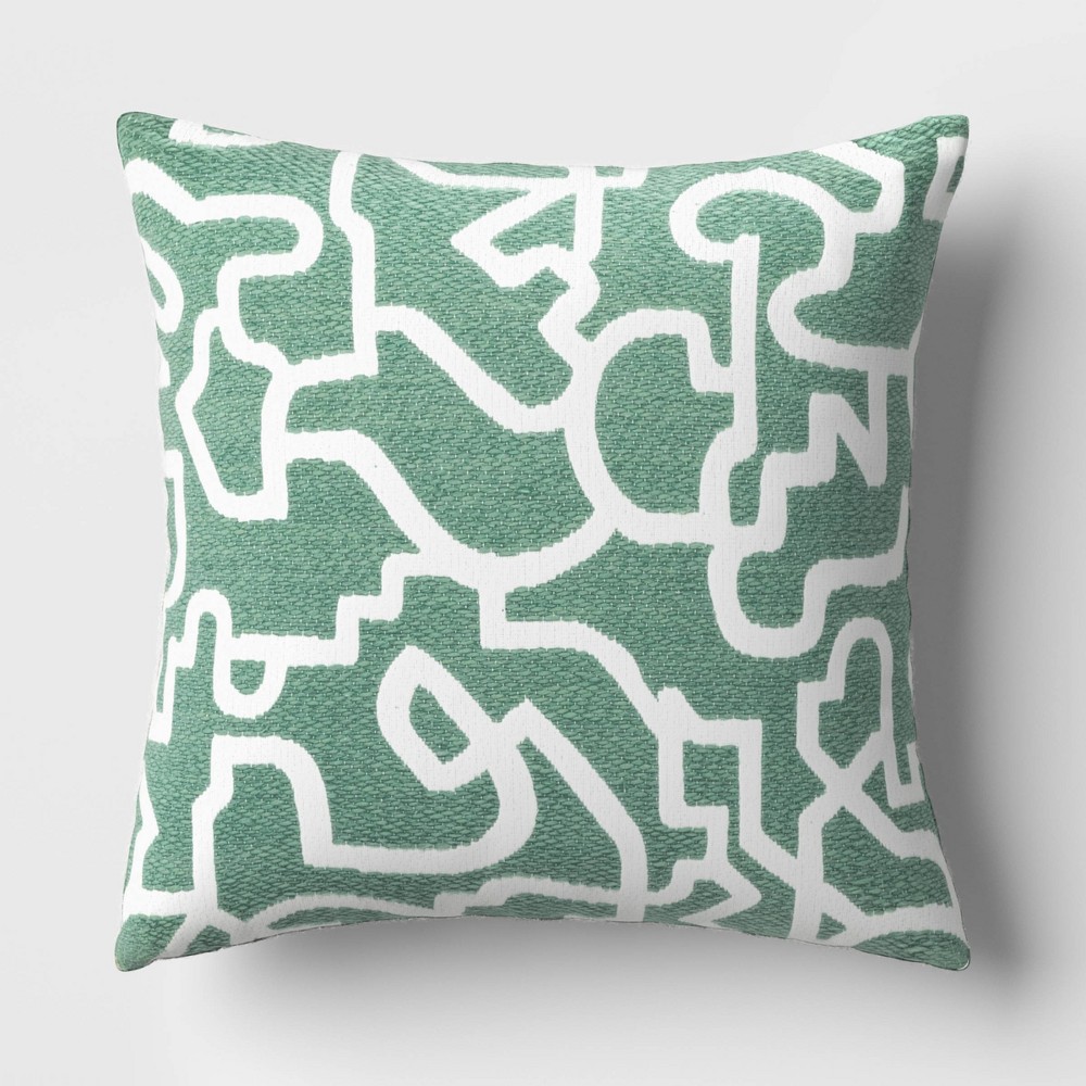 Photos - Pillow Geometric Pattern Chunky Woven Jacquard Square Throw  Green - Thresh