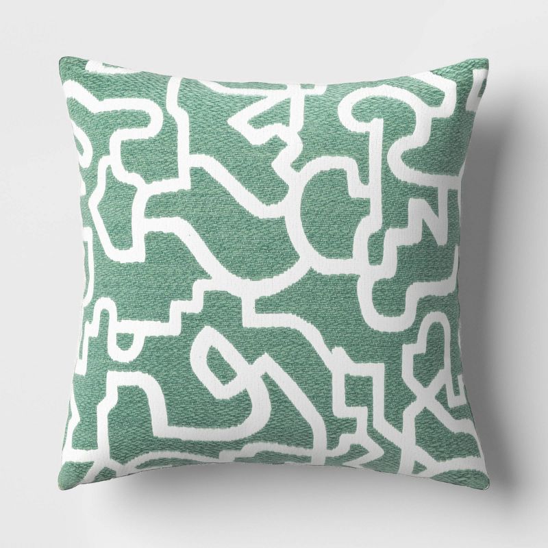 Geometric Pattern Chunky Woven Jacquard Square Throw Pillow Green - Threshold&#8482;, 1 of 6