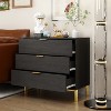 Hitow 3 Drawer Nightstand Brushed Textured Finish & Metal Legs Bedside Dresser Black - 2 of 4