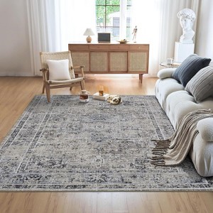 Acekool Abstract Area Rug, Washable Non-Slip Low Pile Carpet for Living Room Bedroom Kitchen, Soft Modern Distressed Accent Rug - 1 of 4