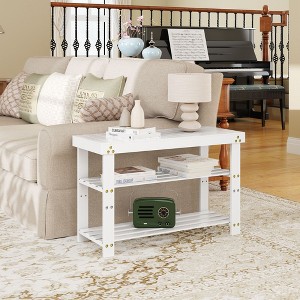 Kumasinova 3-Tier Bamboo Shoe Rack Bench,Entryway Bench with Removable Cushion,Shoe Storage Bench with Adjustable Shelves for Hallway&Mudroom - 1 of 4