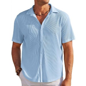 COOFANDY Men's Casual Shirts Short Sleeve Waffle Knit Button Down Shirt Wrinkle Free Summer Beach Tops - 1 of 4