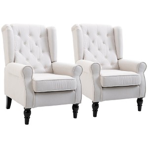 HOMCOM Button-Tufted Accent Chair with High Wingback, Rounded Cushioned Armrests and Thick Padded Seat, Set of 2, Cream White - 1 of 4