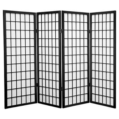 4 ft. Tall Window Pane Shoji Screen - Black (4 Panels)