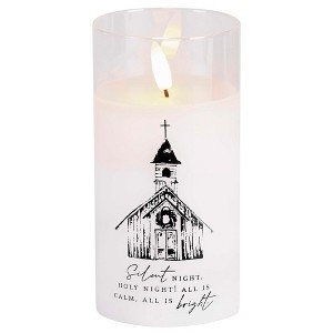 Dicksons LED Country Church - Silent Night Holy Night - All Is Calm - 6 x 3 Inch White/Black Glass Flameless Candle - 1 of 2