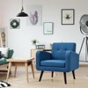 Tangkula Modern Upholstered Accent Chair Linen Fabric Single Sofa with Rubber Wood Leg Grey/ Blue - 2 of 4