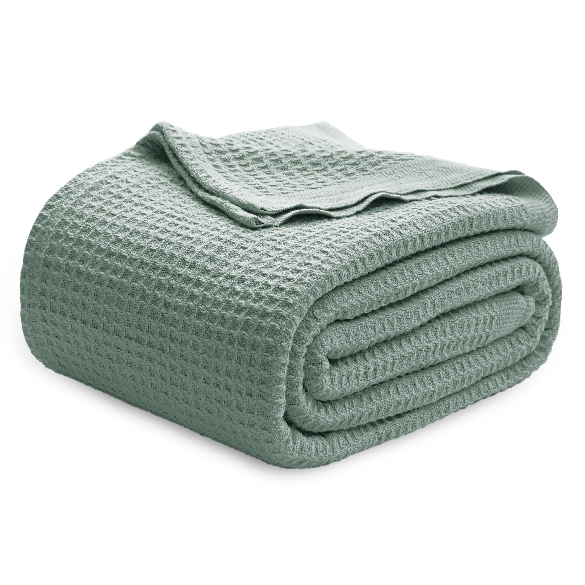 Bedsure Waffle Weave 100% Cotton Blanket Queen 90x90 Sage Green Soft Breathable All Season Bed Blanket