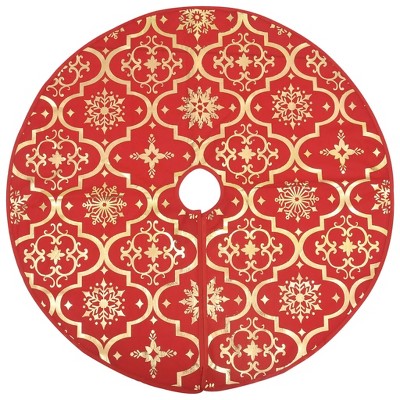 Elegant Red Fabric Christmas Tree Skirt with Matching Sock
