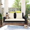 ELJGET 2-Person Hanging Porch Swing Wicker Bench with Beige Cushion for Patio, Backyard - 2 of 4