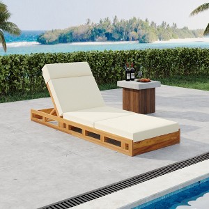 Acacia Wood Outdoor Chaise Lounge Chair with Water-Resistant Cushion, Adjustable Lounge Chair with, Folding Chaise Lounge for Poolside-Koiai - 1 of 4