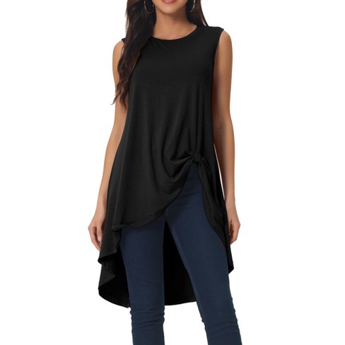 Seta T Women's High Low Hem Sleeveless Crewneck Dressy Casual Shirts Black  Small