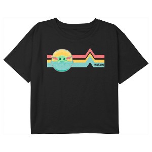 Girl's Star Wars: The Mandalorian Grogu Retro Stripes Crop T-Shirt - 1 of 3