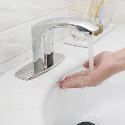 Polished Chrome Touchless Bathroom Faucet with Deck Plate