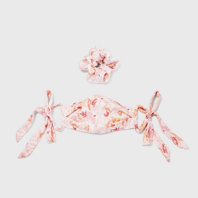 Women's Floral Print Matte Satin Face Mask + Hair Twister - A New Day™ Pink One Size