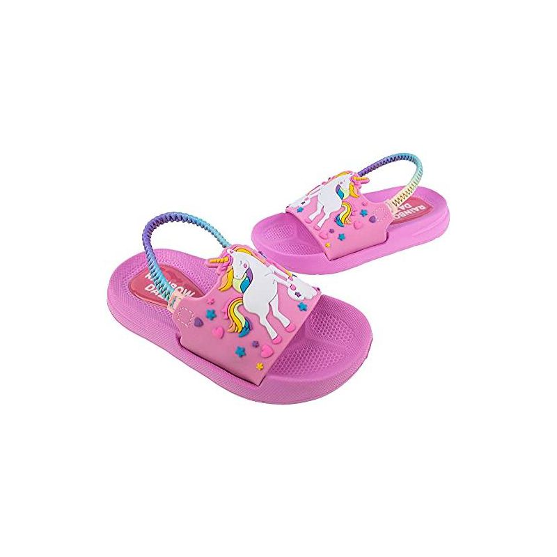 Rainbow Daze Slide Sandal, Mermaid/Shark/Unicorn Molded Slides With Elastic Back Strap, Toddler Size 5-12, Purple/Blue/Pink, 6 of 8