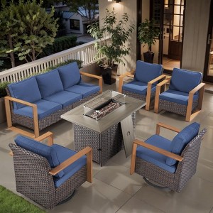Buenhomino 8 Piece Patio Furniture Set with 41" Fire Pit Table Wicker Rattan Patio Sectional Sofa Set Outdoor Seating Furniture with Thickened Cushion - 1 of 4