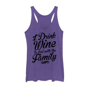 Women's CHIN UP Drink Wine to Deal With Family Racerback Tank Top - 1 of 3