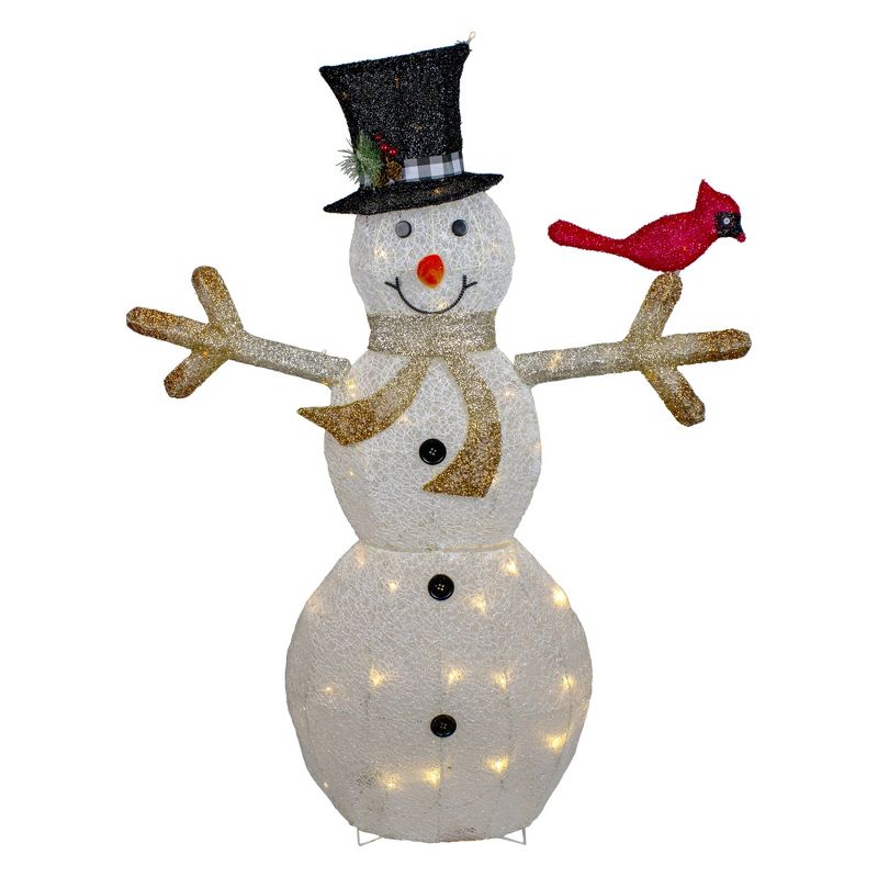Northlight 49" White and Black LED Lighted Snowman with Top Hat Christmas Outdoor Decoration, 1 of 6
