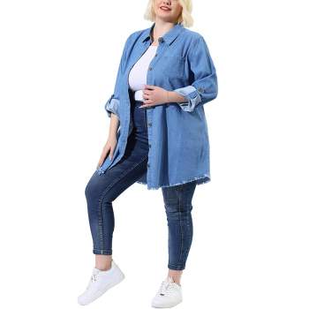Agnes Orinda Women's Plus Size Lightweight Button Down Denim Long Sleeve Shirt Jacket