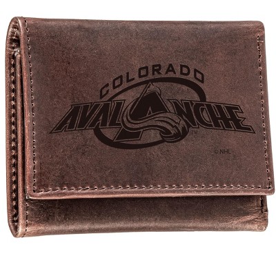 Evergreen NHL Colorado Avalanche Brown Leather Trifold Wallet Officially Licensed with Gift Box