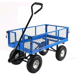 Sunnydaze Outdoor Lawn and Garden Heavy-Duty Durable Steel Mesh Utility Wagon Cart with Removable Sides - Blue