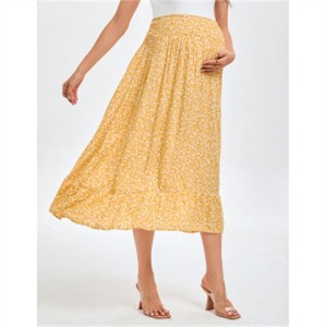 Clearlove Maternity Dress Women's High Waist Floral Print Pleated Maxi Skirt Casual Flowy Swing A Line Long Skirts - 1 of 4