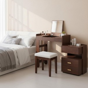 Homy Casa 3-in-1 Makeup Vanity Desk with Flip-Top Mirror, Storage Shelves & Drawers for Bedroom, Brown - 1 of 4