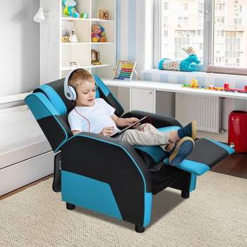 Infans Kids Youth Gaming Sofa Recliner w/Headrest & Footrest PU Leather Blue