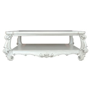 HomeRoots 57" White Wood Ornate Coffee Table With Shelf - 1 of 4