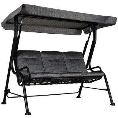 Outsunny 3-Person Patio Porch Swing with Adjustable Canopy for Adults, Steel Frame, Tufted Cushions, Armrests