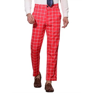 Lars Amadeus Men's Flat Front Unique Plaid Printed Business Dress Pants - 1 of 4