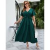 Coolmee Women Plus Size Casual Ruffle V Neck Short Sleeve High Waist Wrap Maxi Dress With Belt - 2 of 4