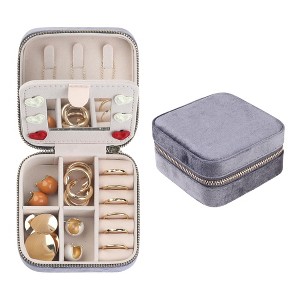 Unique Bargains Travel Small Portable Plush Velvet Jewelry Box Display Holder with Mirror for Birthday Gifts - 1 of 4