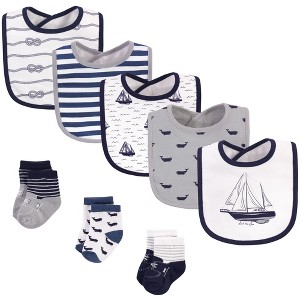 Hudson Baby Infant Boy Cotton Bib and Sock Set 8pk, Sail The Sea, One Size - 1 of 2