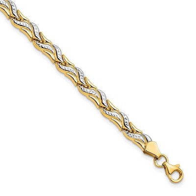 Black Bow Jewelry 5mm Swirl Link Bracelet in 14k Yellow Gold and White Rhodium, 7 Inch