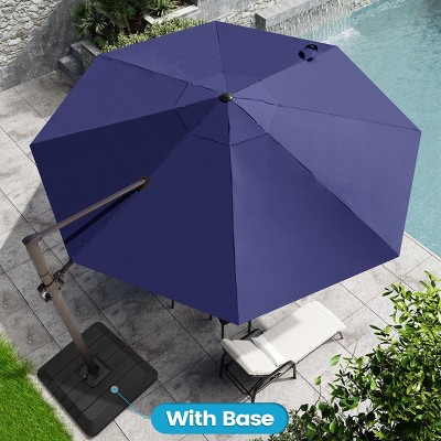 Crestlive Products 11.5FT Round Patio Offset Cantilever Umbrella with Base Set Adjustable with 360°Rotation Pole Outdoor Umbrella