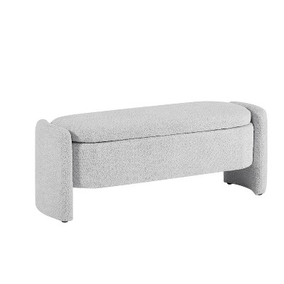 Gray Boucle Upholstered Oval Storage Footstool Bench
