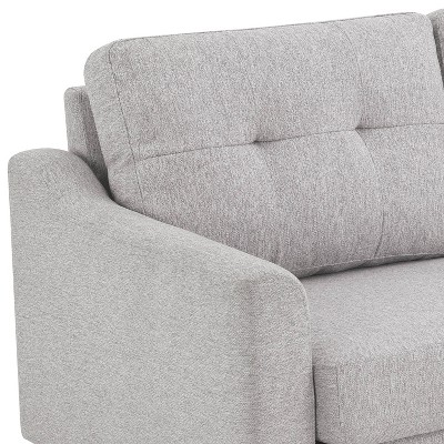 Light Gray Tufted Fabric Loveseat with Ottoman and Wood Legs