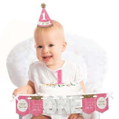 Big Dot of Happiness Pink Twinkle Twinkle Little Star 1st Birthday - First Birthday Girl Smash Cake Decorating Kit - High Chair Decorations