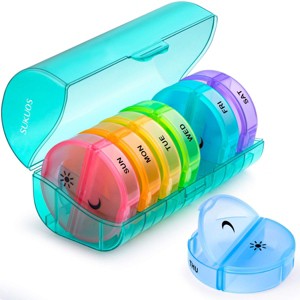 Sukuos 7-Day 2x Pill Organizer, Large Daily Pill Cases for Pills, Vitamins, Fish Oil & Supplements - 1 of 4