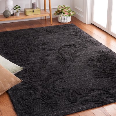 Black Wool Handmade Tufted Square Area Rug 6'x6'