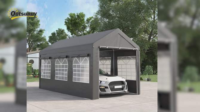 Outsunny 10' x 20' Carport & Party Tent, Height Adjustable Portable Garage with Mesh Windows for Parties, Wedding and Events, 2 of 9, play video